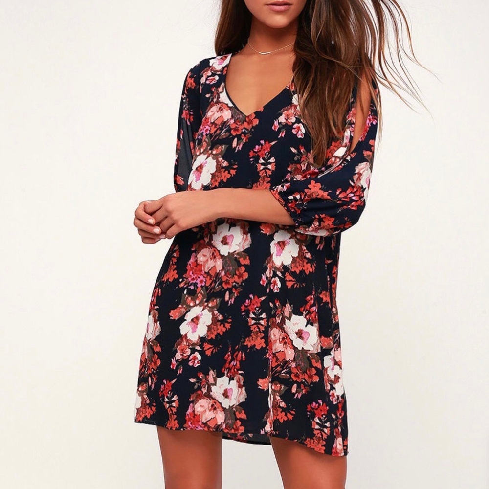 Lulus Navy Blue Floral Dress
